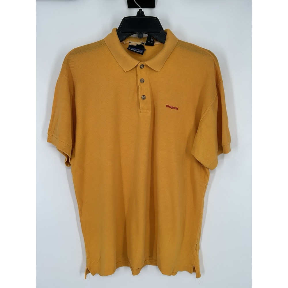 Vintage 90s Patagonia Polo Shirt Short Sleeve Orage Made In Hong Kong Medium